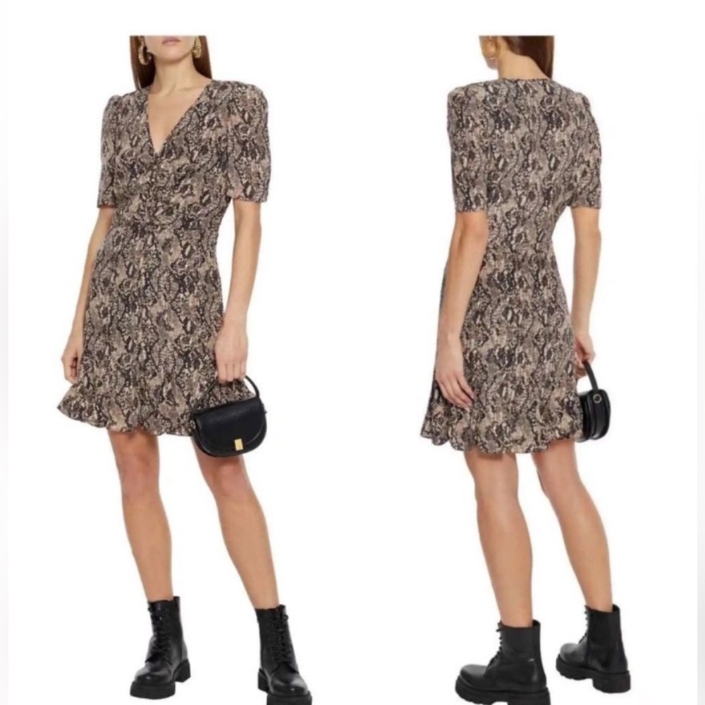 100% silk Veronica Beard Snake Print Dress ruched - Picture 2 of 14